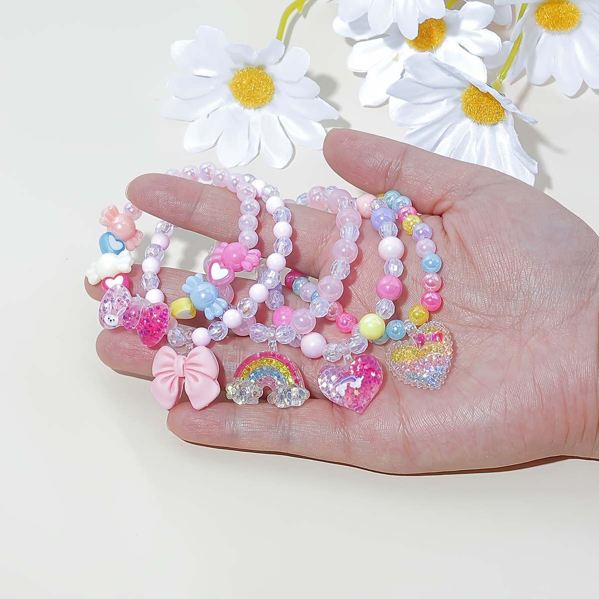 10pc Cloud Rainbow Beaded Bracelet Set, Cute Charm Gift